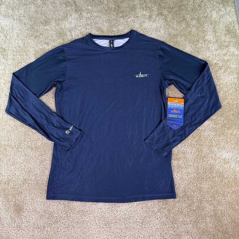 Habit Crooked Elm Graphic Tee Sun Fishing Shirt Men S BLUE Long Sleeve NWT E938